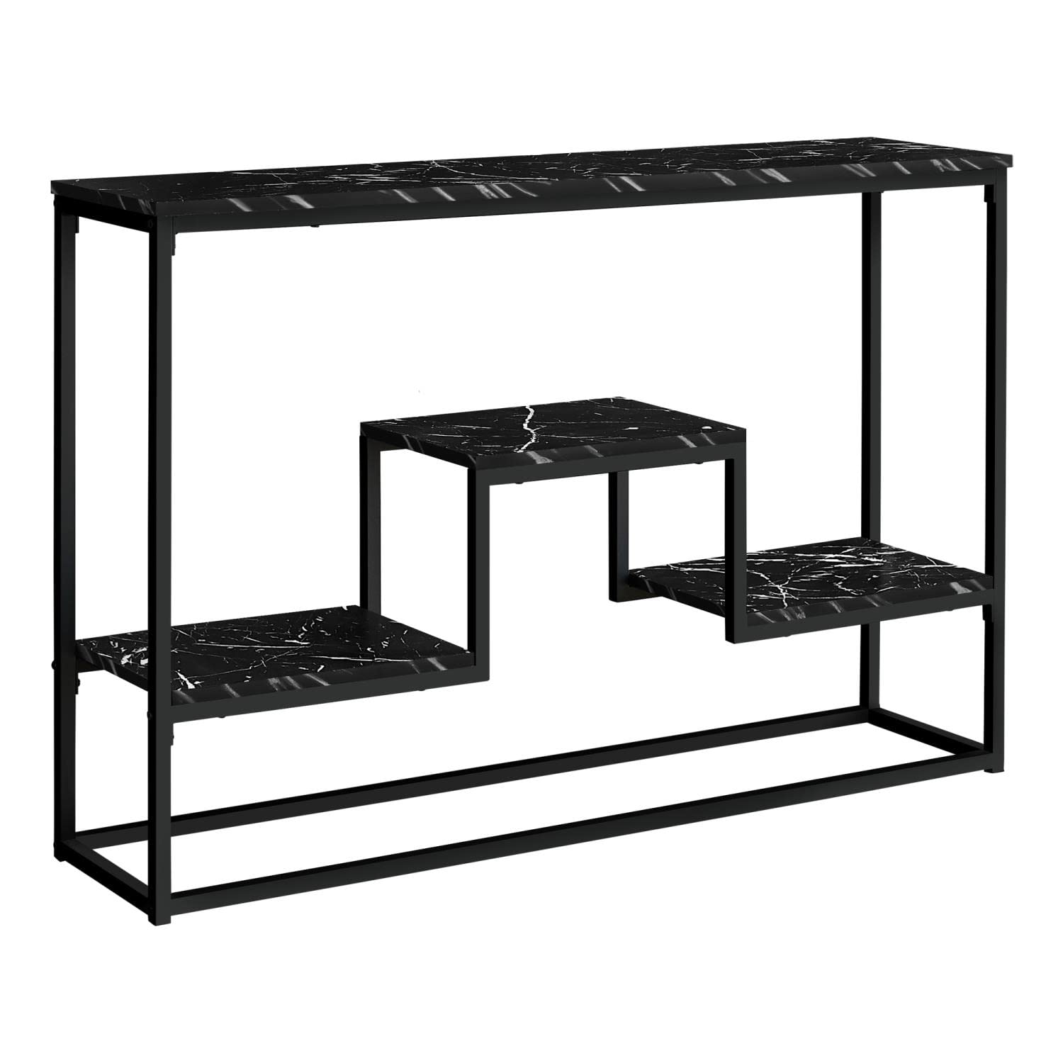 Monarch Specialties 3579 Accent Table, Console, Entryway, Narrow, Sofa, Living Room, Bedroom, Laminate, Contemporary, Modern Table-48, 48" L x 12" W x 31.75" H, Black Marble-Look/Black Metal